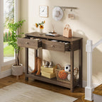 Gizoon Console Table with 2 Drawers, 2-Tier Wood Entryway Table with Storage Shelves, 39" W Wood Accent Sofa Table for Front Hall, Hallway, Living Room, Dark Brown