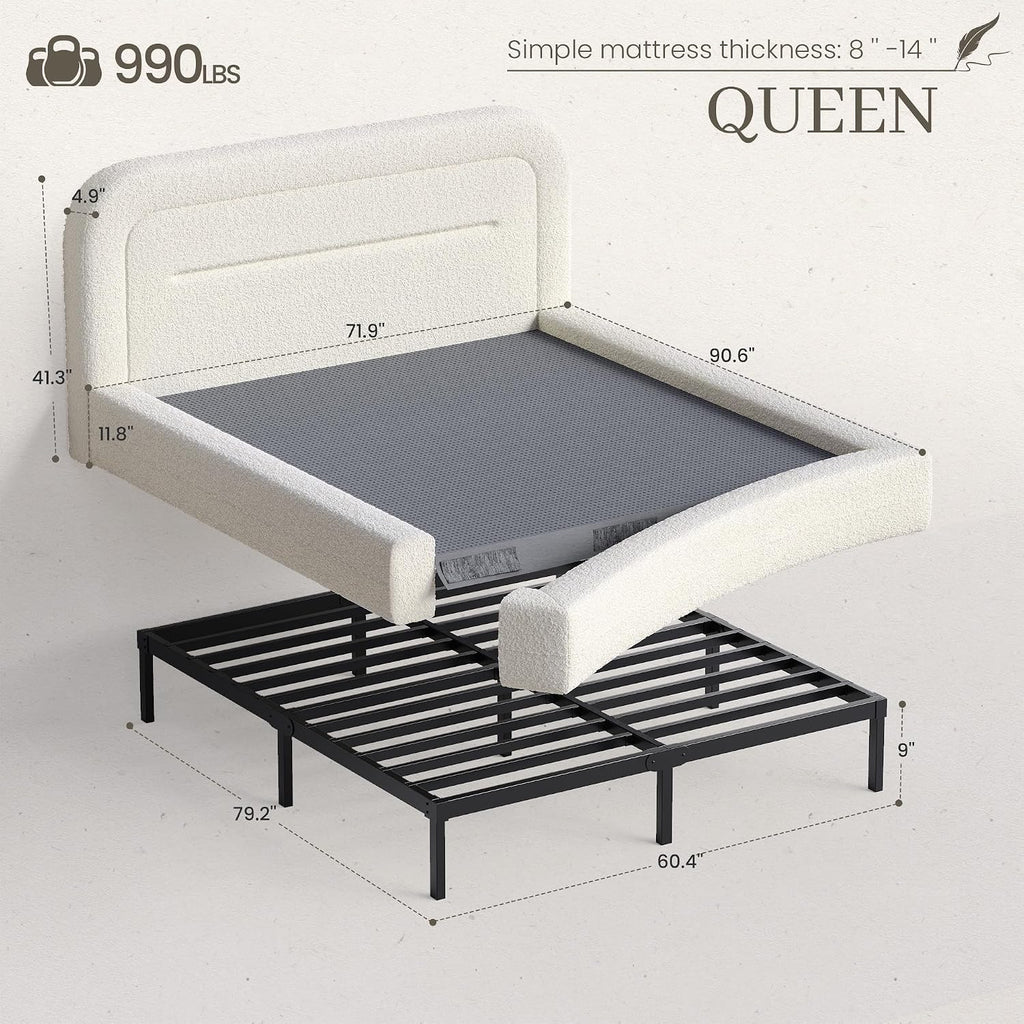 Homkdom Cloud Bed Frame Queen Size with 5.1" Headboard for Minimalist Room
