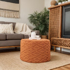 Fluffy Round Ottoman Pouf,Foot Stool Ottoman,Foot Rest,Burnt Orange,20x14In | All-in-One Foam Pouf,Ottoman Coffee Table,Couch Footrest,Footrest for Chair,Remov. Cover,Perfect for Living Room,Bedroom Dorm