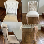 chairus Tufted Parsons Dining Chairs Set of 6, French Country Upholstered Dining Room Chairs with Nailhead Trim & Curved Wood Legs, Farmhouse High Back Armless Side Kitchen Chairs, Beige Linen