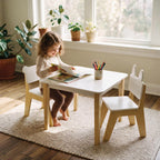 Mentari Toys - Kid’s Table and Chair Set - Wooden Easy Clean Table and 2 Animal Themed Chairs - Children’s Playroom, Classroom Furniture - Sturdy Set for Play and Learning - Age 3+