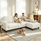 L Shaped Sectional Couch for Living Room, Modular Small Sofa with Ottoman | 96 Inch, 3 Deep Seats, White, Chenille, Easy Tool-Free Assembly, Modern Compact Sofa Set for Apartment, Office, Small Space