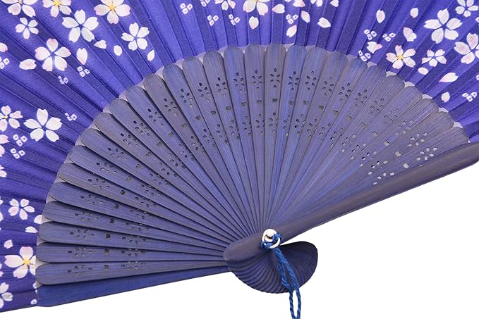 Amajiji 8.27"(21cm) Hand Held Bamboo Silk Folding Fan Hand Fan,Chinese/Japanese Charming Elegant Vintage Retro Style,Women Ladys Girls Best Gifts (Blue)