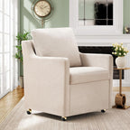 Modern Dining Chair, Linen Upholstered Dining Chairs with Back Pillow and 4 Casters, Accent Armchair for Reading Room Living Room Bedroom (Beige-1 Seat)