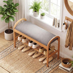 Giantex Shoe Rack Bench, Bamboo 2-Tier Entryway Bench with Padded Cushion, Shoe Storage Bench for Hallway, Closet, Foyer, Living Room, Bedroom, Mudroom