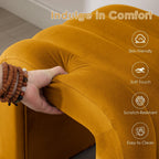 ONEVOG Velvet Pouf Ottoman, Small Ottoman Foot Rest for Couch, 18 Inch Cute Vanity Chairs for Makeup, Living Room Decorative, Sturdy Frame, Upholstered Modern Footrest for Bedroom, Dorm, Cognac