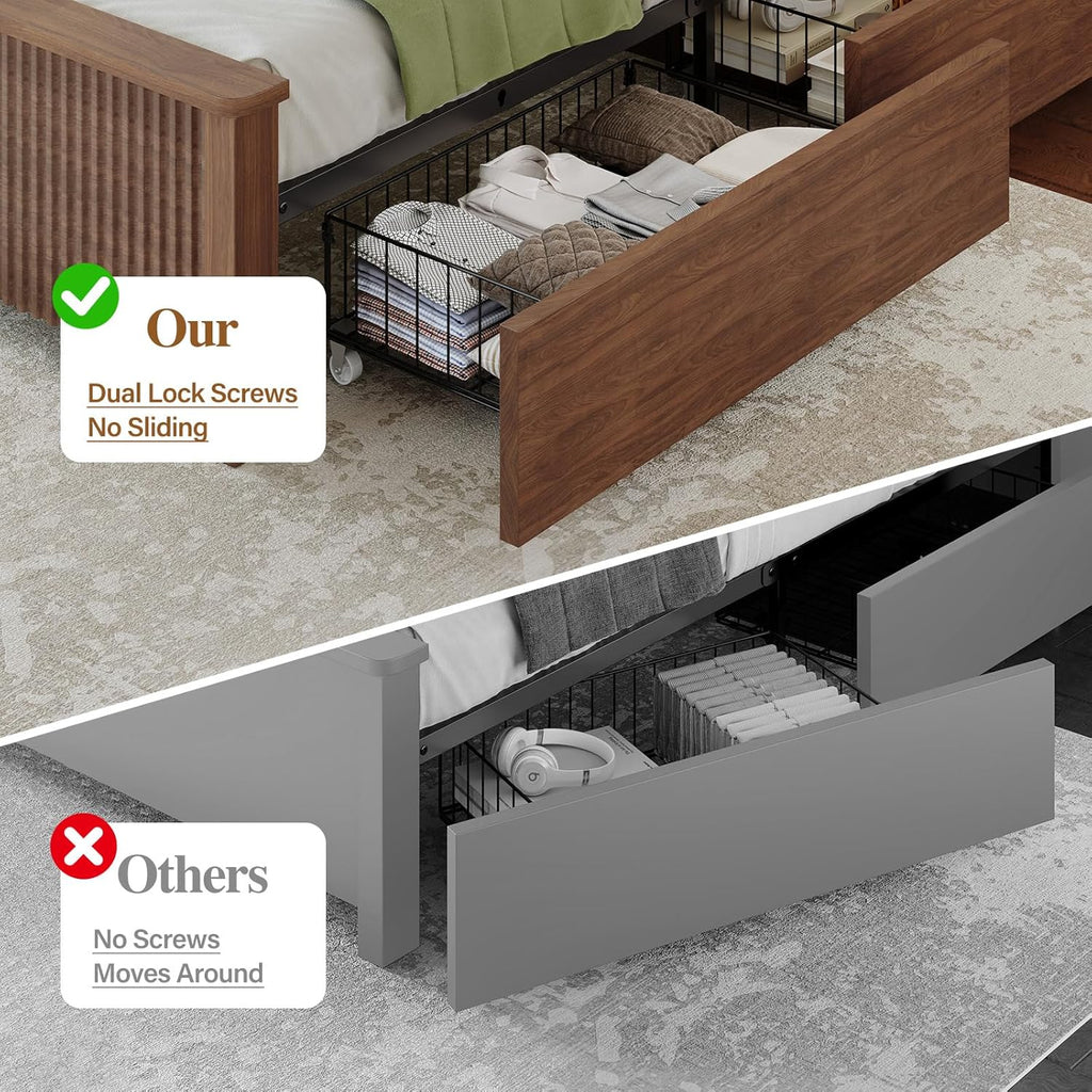 King Size Bed Frame with 4 Storage Drawers, Brown