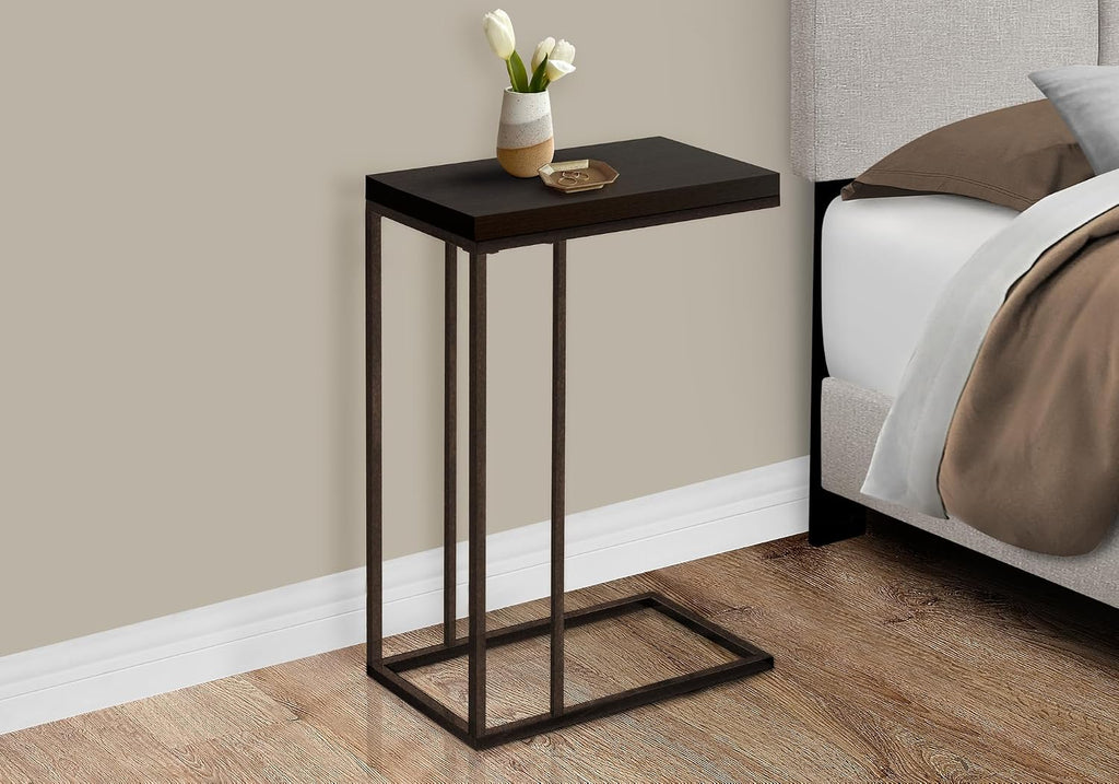 Accent Table, C-Shaped, End, Side, Snack, Living Room, Bedroom, Brown Laminate, Brown Metal, Contemporary, Modern