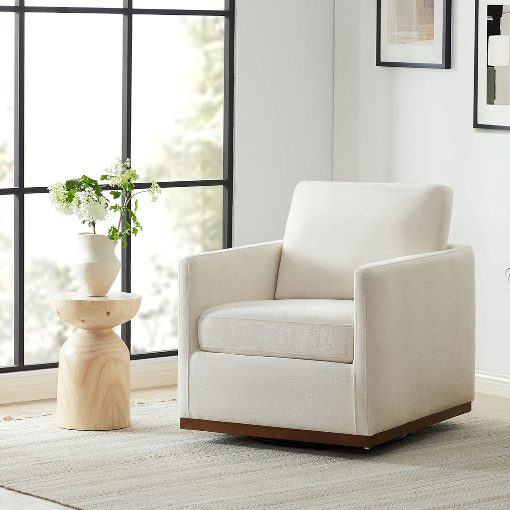 CHITA Swivel Accent Chair, FSC Certified Wood Frame, Fully Assembled, Linen | Linen Fabric Arm Chair with 360° Swivel Wood Base, Mid Century Modern Living Room Chair, 33"Dx30"Wx33"H, 300 Lb Capacity