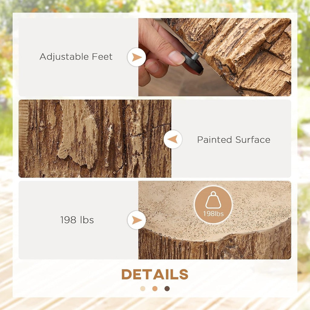 Tree Stump Stool, Decorative Side Table with Round Tabletop, Concrete End Table with Wood Grain Finish, for Indoors and Outdoors, Natural