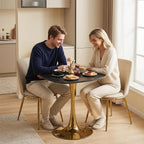 24 Inch Square Tulip Bistro Table for 2-4, Small Dining Table with Gold Metal Pedestal Base, Black Faux Marble Top Kitchen Table, Modern Square Cafe Table for Apartment Living Room Office Small Space