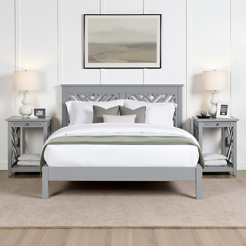 Alaterre Furniture Coventry 2-Pack Wood End Tables – Compact Side Tables with Pull-Out Tray, Bottom Shelf, and Open Square Side Panels – Easy Assembly Storage Tables for Living Room or Bedroom (Gray)