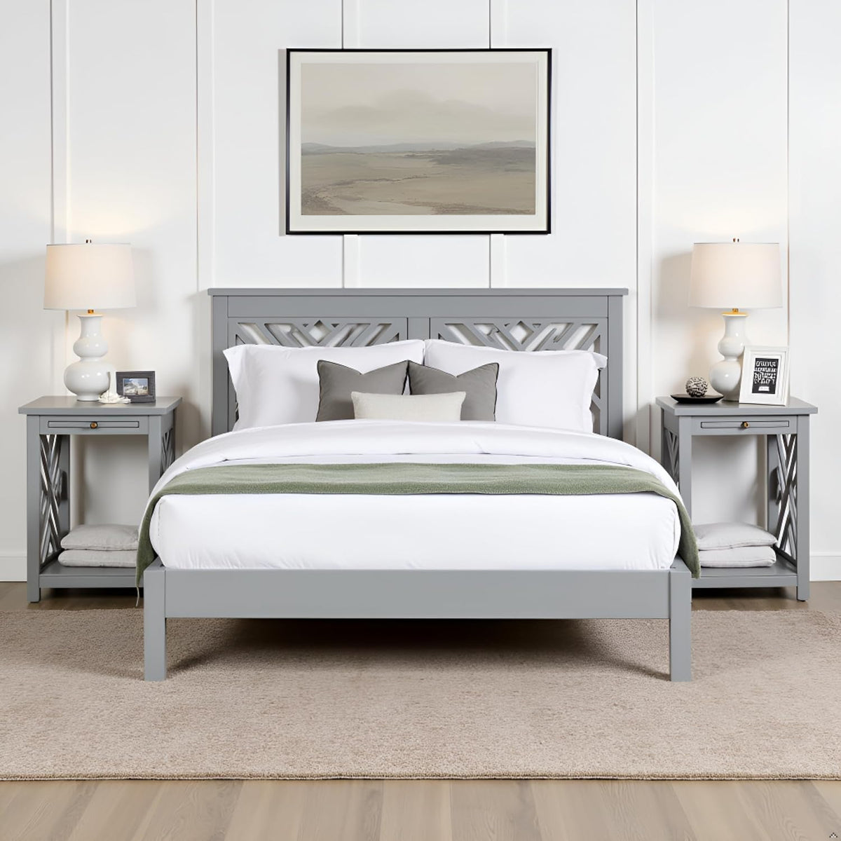 Alaterre Furniture Coventry 2-Pack Wood End Tables – Compact Side Tables with Pull-Out Tray, Bottom Shelf, and Open Square Side Panels – Easy Assembly Storage Tables for Living Room or Bedroom (Gray)