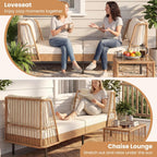 HAPPYGRILL Outdoor Wicker Daybed, Rattan Patio Couch Sofa Bed with Armrests, Cushions & Pillows, Boho 2-Seater Lounge for Porch, Backyard, Garden, Poolside (1)