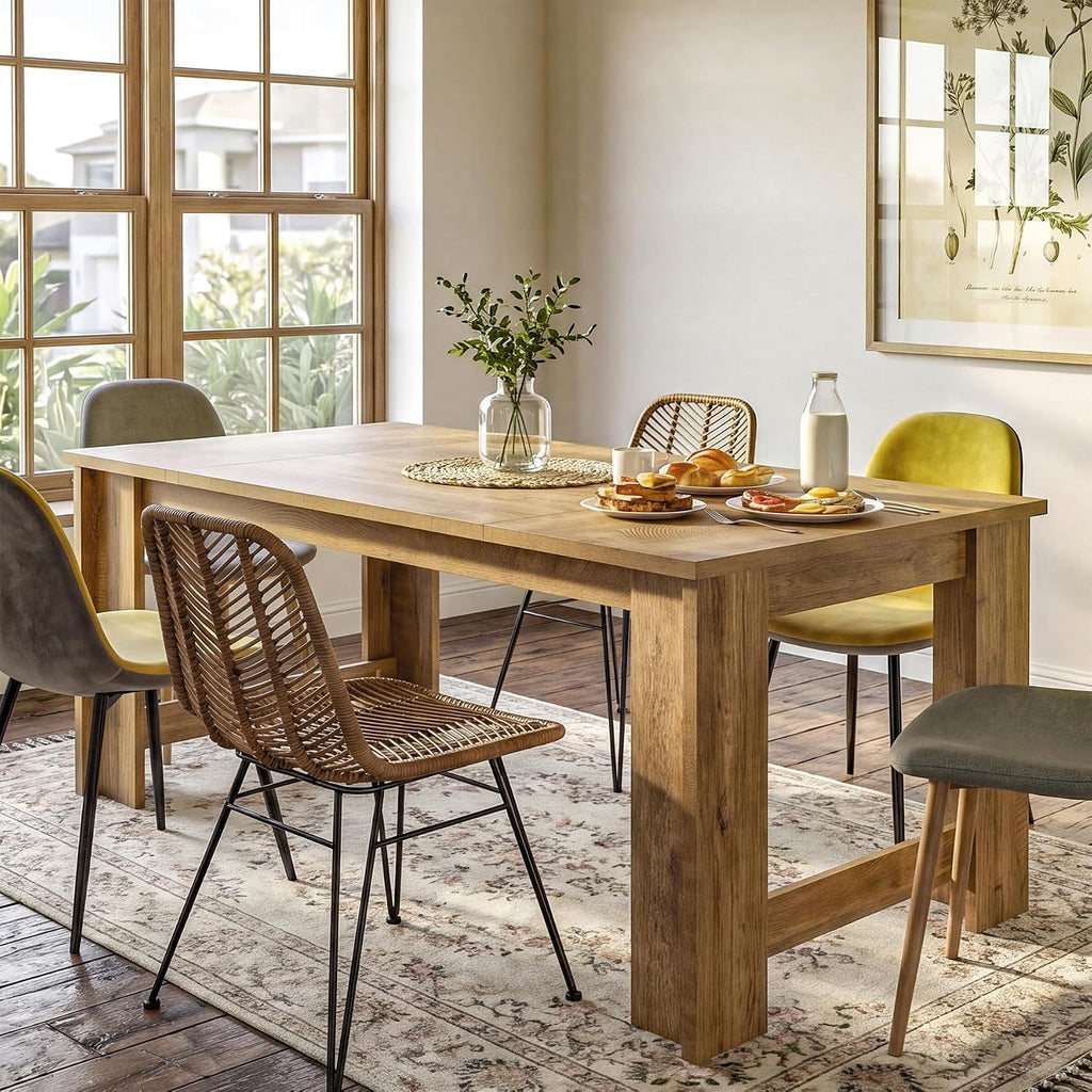 Tribesigns Dining Table for 6–8, 70.8" Farmhouse Dining Room Table with Sturdy Panel Legs, Large Wooden Kitchen Table for Dining Room, Living Room, Natural
