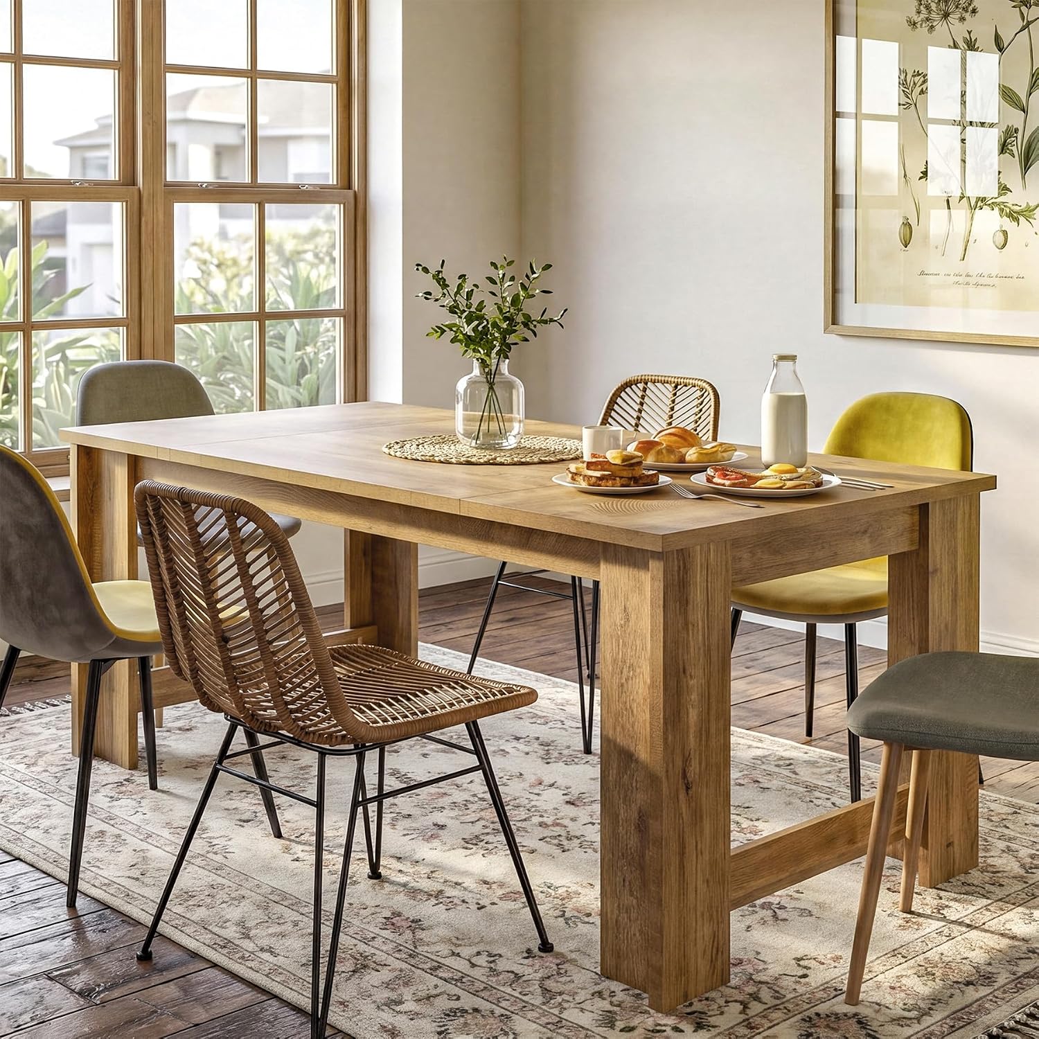 Tribesigns Dining Table for 6–8, 70.8" Farmhouse Dining Room Table with Sturdy Panel Legs, Large Wooden Kitchen Table for Dining Room, Living Room, Natural