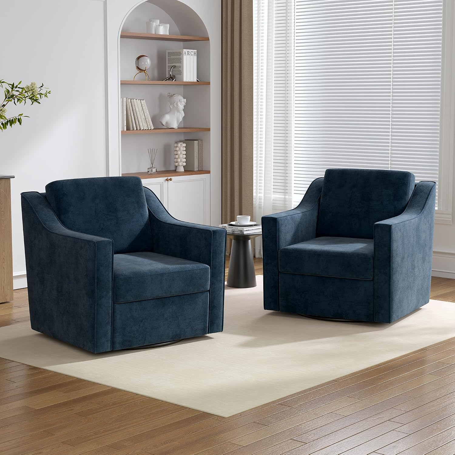 Swivel Accent Chairs Set of 2, 360° Swivel Armchairs with Deep Seat, Navy