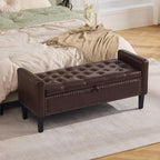 WUTUTUEE 47" Modern Water-Resistant Faux Leather Storage Ottoman Bench with Wooden Legs, Upholstered End of Bed Bench for Bedroom, Living Room or Entryway, Dark Brown