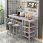 Lamerge Furniture Kitchen Bar Height Table and Chairs for 2, 5-Tier Compact Dining Room Table, Gray Top and 2 PU Leather Upholstered Seat Black Frame, Modern Dining Set for Home & Office