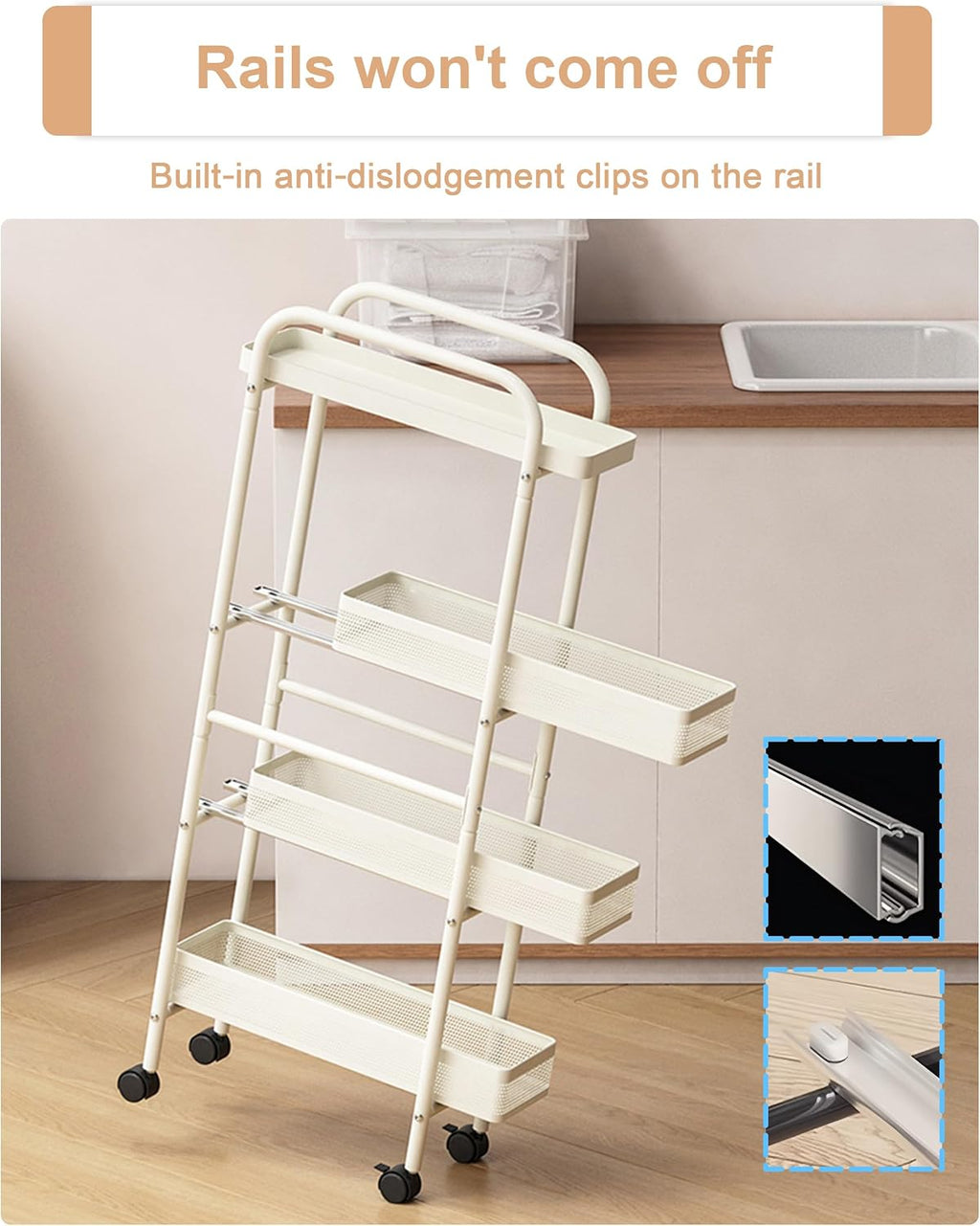UMDONX 4-Tier Narrow Mobile Storage Cart with Pull-Out Baskets | The Multifunctional Pull-out Storage Rack Is Suitable for Bathrooms, Kitchens, and Laundry Rooms