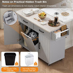 51" Rolling Kitchen Island with Tilt-Out Trash Cabinet & Drop Leaf | Tilt-Out Trash Cabinet, Drop Leaf Extension, Rolling Design, Kitchen Storage, 51 Inch Width