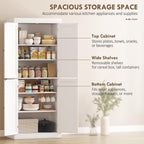 HOMCOM 72.5" Tall Kitchen Pantry Cabinet, Freestanding Modern Farmhouse Kitchen Storage Cabinet with 4 Doors and 2 Adjustable Shelves for Dining Room, White Wood Grain
