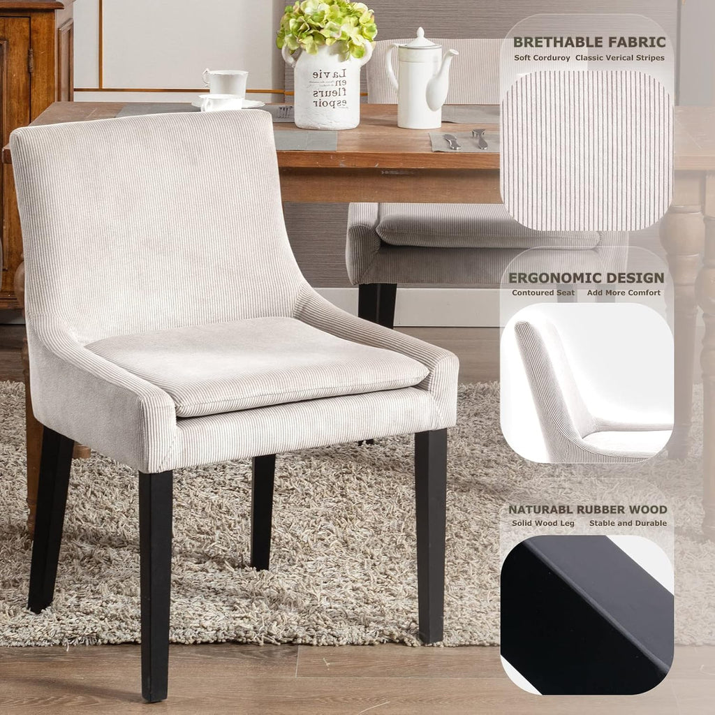 MALOL Upholstered Dining Chairs Set of 4, Mid-Back Kitchen Room Chair with Wood Legs, Corduroy Padded Dining Side Chairs for Dining Room, Beige