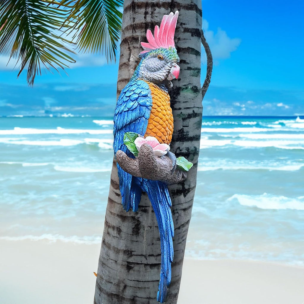 Teaeeno Tropical Hanging Parrot for Outdoors,Tropical Bird Wall Decor, Tiki Outdoor Decor,Home Ornament Decor for Tiki Bar,Perfect for Yard Ornaments,Tree Decorations Outdoor,Patio,Lawn,Tree Trunk
