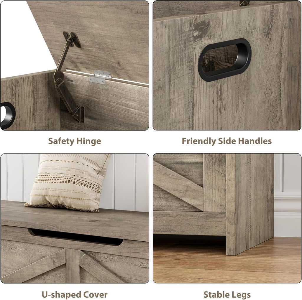GarveeHome 47.2 in Storage Chest, Wooden Storage Bench with Safety Hinges, Easy Assembly, Large Shoe Bench for Entryway, Living Room, Bedroom