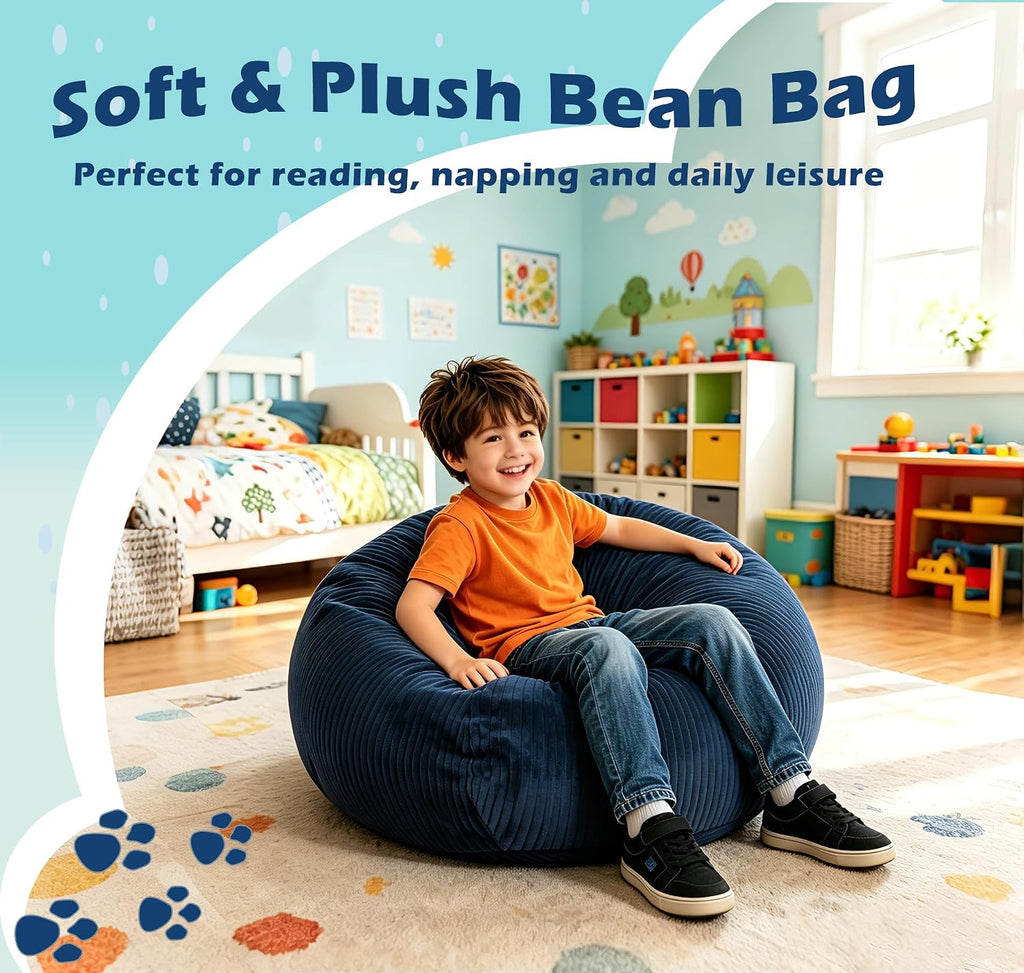 LPMOERA Soft Corduroy Kids Bean Bag Chair with Memory Foam Filling Green | Hidden Zipper,Versatile Home Decor,Floor Sofa,Suitable For Rest & Lounge,Pull-Handle