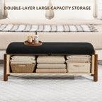 55'' Modern Storage Ottoman Benches | Walnut Wood Legs 26 Gallons Storage Space Fabric Upholstered Seating End of Bed for Bedroom for Livingroom Black