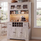 GAOMON 69" Pantry Cabinet with LED Light & Charging Station, Kitchen Pantry Storage Cabinet with Drawer & Adjustable Shelves, Coffee Bar Table for Kitchen Room, Living Room, Dining Room, Grey
