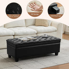 WUTUTUEE 50" Faux Leather Storage Ottoman Bench, End of Bed Upholstered Rectangle Storage Ottoman Tufted Living Room Bedroom Bench with Safety Hinge, Solid Wood Legs, Loads 500 lb(Black)