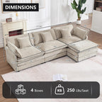 KIVENJAJA 111.5" W L Shaped Modular Cloud Sectional Sofa Couch for Living Room, Comfy Chenille Deep Seat 3 Seater Couch with Ottoman Chaise for Apartment Dorm, Camel