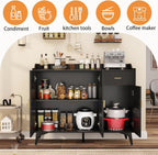 Sideboard Buffet Cabinet with Drawers: 47" Black Fluted Sideboard Cabinet with Storage, Modern Kitchen Cabinets Storage, Credenzas for Living Room (47")