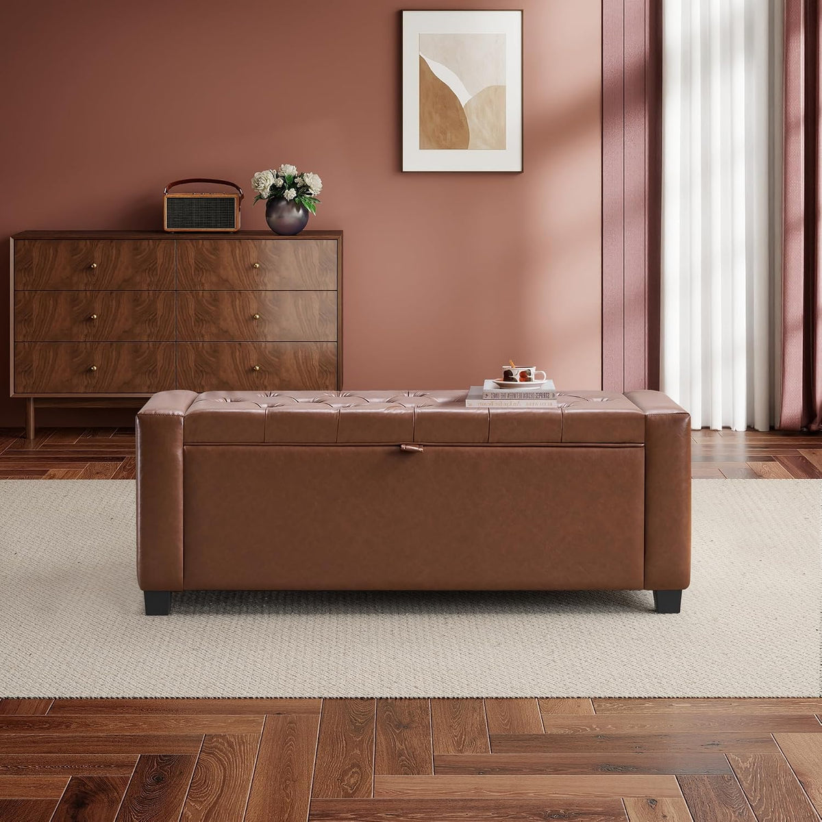 GRAINELL 42.13” Storage Ottoman Bench, Upholstered Tufted Bedroom Bench with Storage, End of Bed Storage Bench for Living Room & Entryway, 350 lb Capacity
