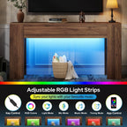 UNIQUITE 63-Inch Long Console Table with RGB LED Lights, Extra Wide and Thick Sofa Table Behind Couch, Farmhouse Entryway Table for Entrance, Hallway, Living Room, Brown