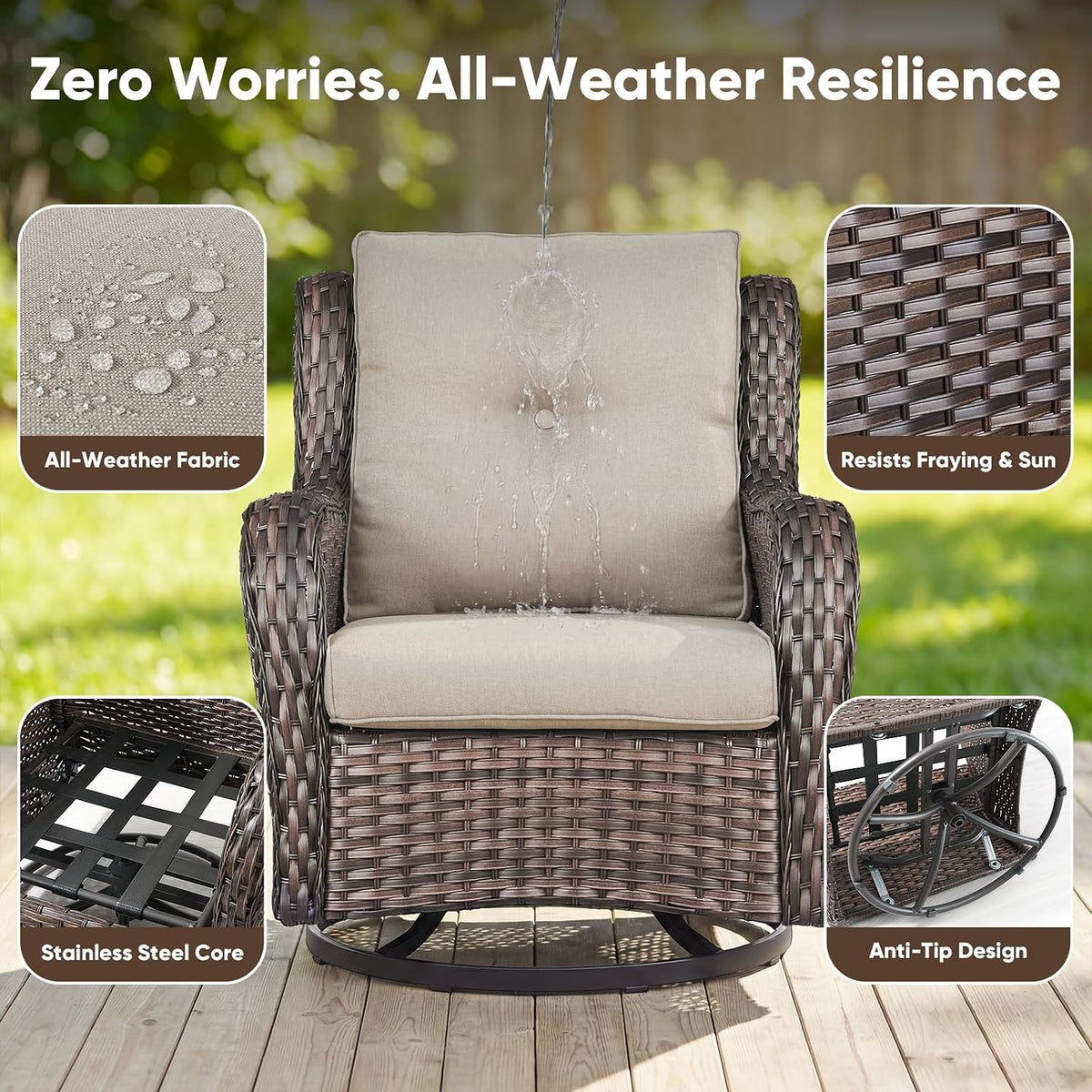 Belord Patio Furniture Set 6 Seats, Oversized Outdoor Sectional Couch, Two 3-Seater Sofas with Coffee Table, Patio Conversation Sets,Ideal for Porch, Deck, Brown Wicker/Beige