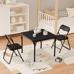 IDEALHOUSE Boys and Girls Folding Table and Chairs Set of 3, Portable Table and Chair with Pu Soft Cushion,Suitable for Eating,Reading and Playing (Black)