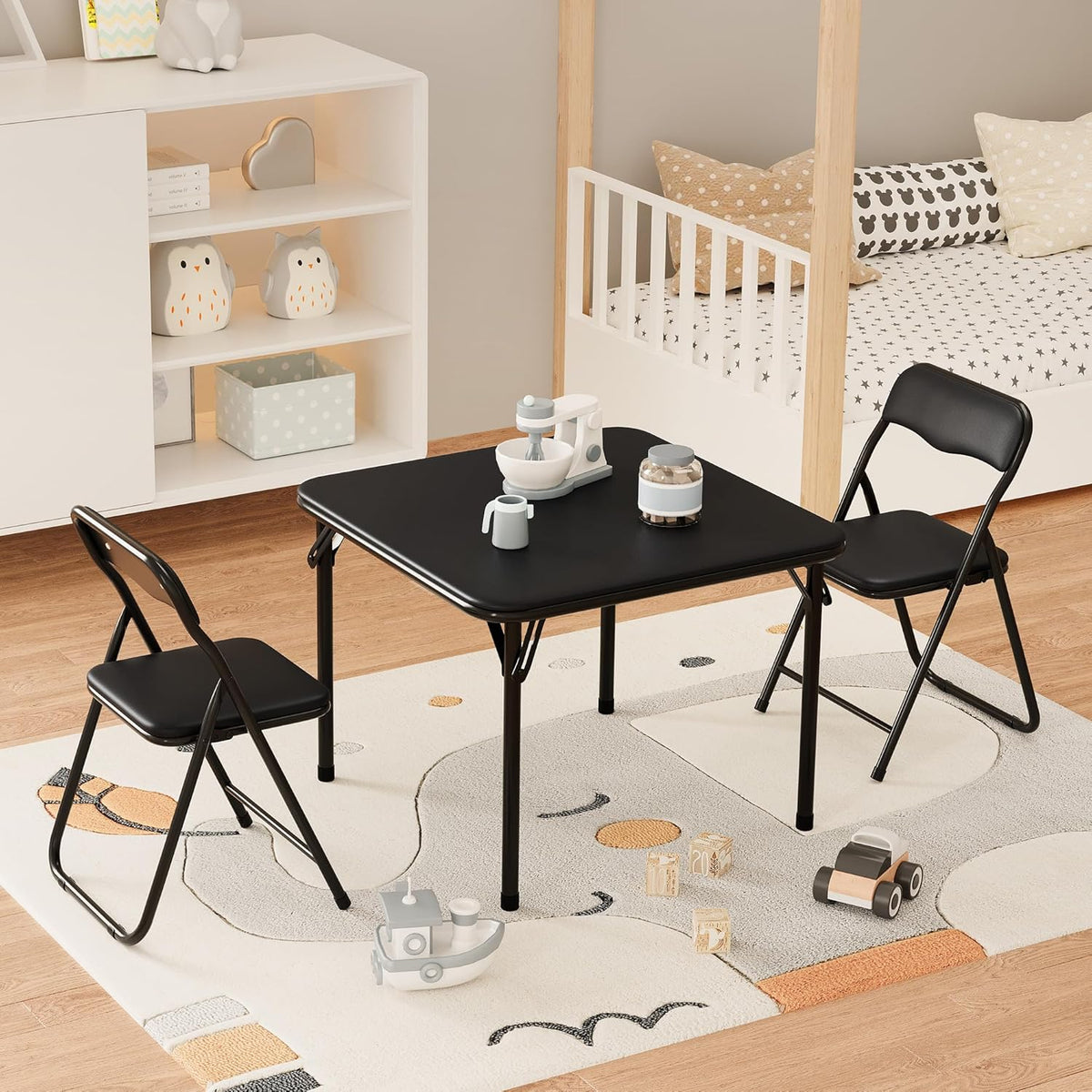 Garvee 3-Piece Kids Folding Table and Chair Set | Padded Toddler Activity Table with 2 Chairs, Easy-Fold Pinch-Free Design, Portable Children's Furniture for Arts, Crafts