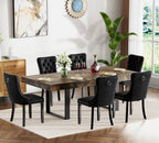 63"-78.7" Extendable Dining Table Set of 6, Rustic Brown Kitchen Dining Table & 6 Upholstered Velvet Chairs with Wood Leg, Modern 7 Piece Wood Expandable Kitchen Table Set
