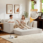 Couch 70 inch, 3 Seater Couch with Pull Out Bed, Loveseat Oversize Beige Futon Couch Floor Bed with 5 Pillows for Living Room Bedroom Lounge Small Space