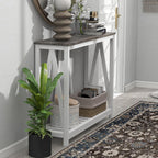 Entryway Table, 39" Farmhouse Console Table with Shelf Narrow Foyer Table | | 2-Tier Open Shelf,V-Shape Anti-Tip Legs,Slim Narrow Design,Sofa Table Use,Two-Tone Finish,30-Min Easy Assembly,Oak Grey