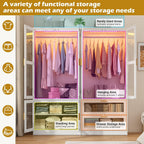 4 Doors Armoire Wardrobe Closet with LED and Mirror,71" H Freestanding Wooden Wardrobe Closet Cabinet for Bedroom w 2 Drawers,Wooden Clothing Storage Cabinet w Hanging Rod,Closets for Bedroom(White)