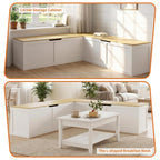 Zevemomo 63" L Shaped Storage Bench, White Breakfast Nook Benches, Corner Storage Bench with Hidden Storage for Dining Room, Kitchen, Entryway