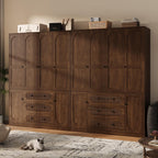 TOKSOM 4 Doors Freestanding Armoire Wardrobe Closet, 72" Walnut Wardrobe Armoire Wooden Closet Large Capacity Storage with 3 Drawers & 3 Hanging Rod Shelves Clothes Organizer