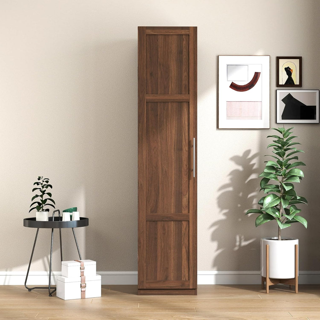 Kitchen Pantry Cabinet with 6 Shelves & 6 Side Racks, 2 Adjustable Shelves Storage Cabinet, Tall 71" Wood Pantry for Kitchen Bathroom, Walnut