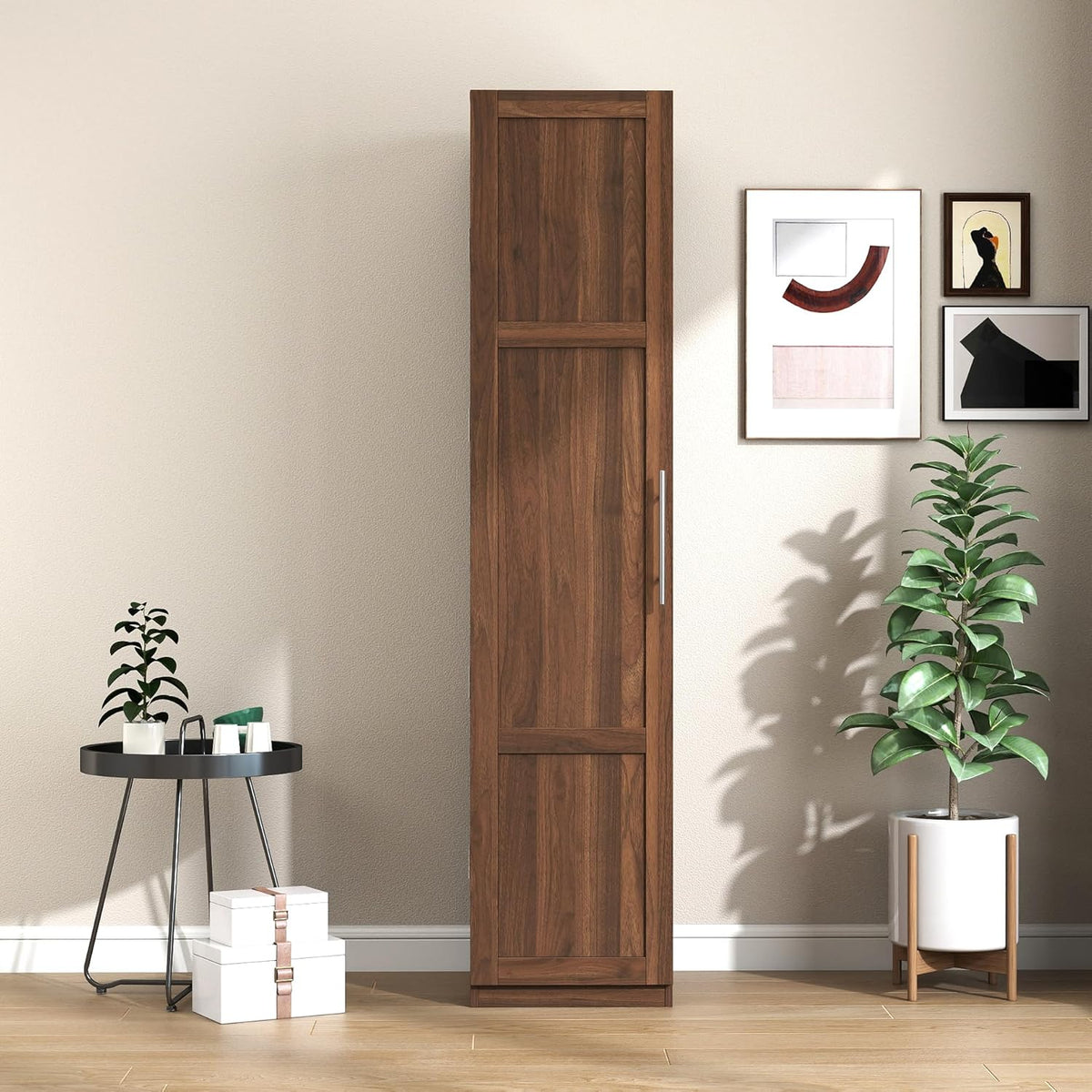 Kitchen Pantry Cabinet with 6 Shelves & 6 Side Racks, 2 Adjustable Shelves Storage Cabinet, Tall 71" Wood Pantry for Kitchen Bathroom, Walnut