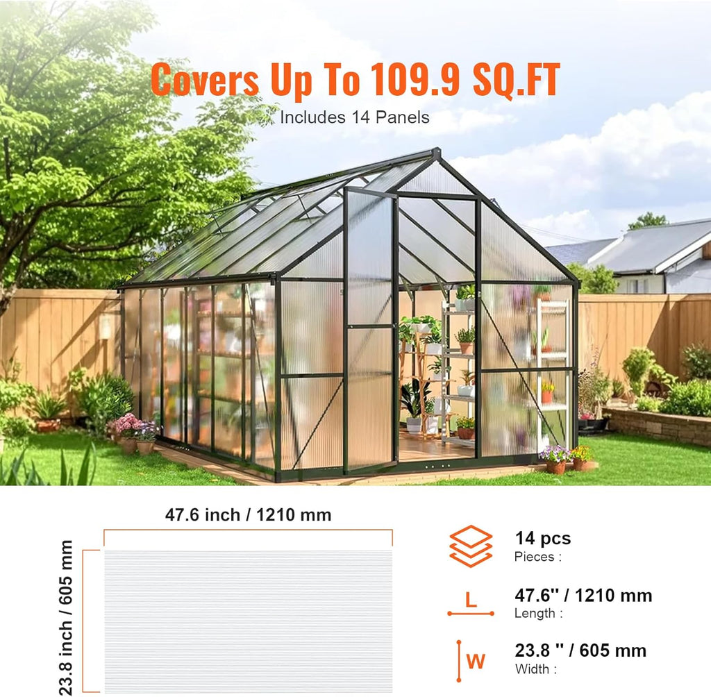 VEVOR 14 Pack Polycarbonate Greenhouse Panels, 2' X 4' X 0.16'' Roof Panels Sheets, Waterproof UV Protected Corrugated Plastic Roofing, Impact Resistance Clear Roofing Sheets for Greenhouse/Garden