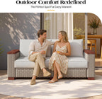 PaPaJet Outdoor Loveseat Patio Sofa, Wicker Couch with Solid Armrests & Legs, 4.7" Thick Cushion, UV-Resistant Modular Sofa for Porch, Backyard, Garden